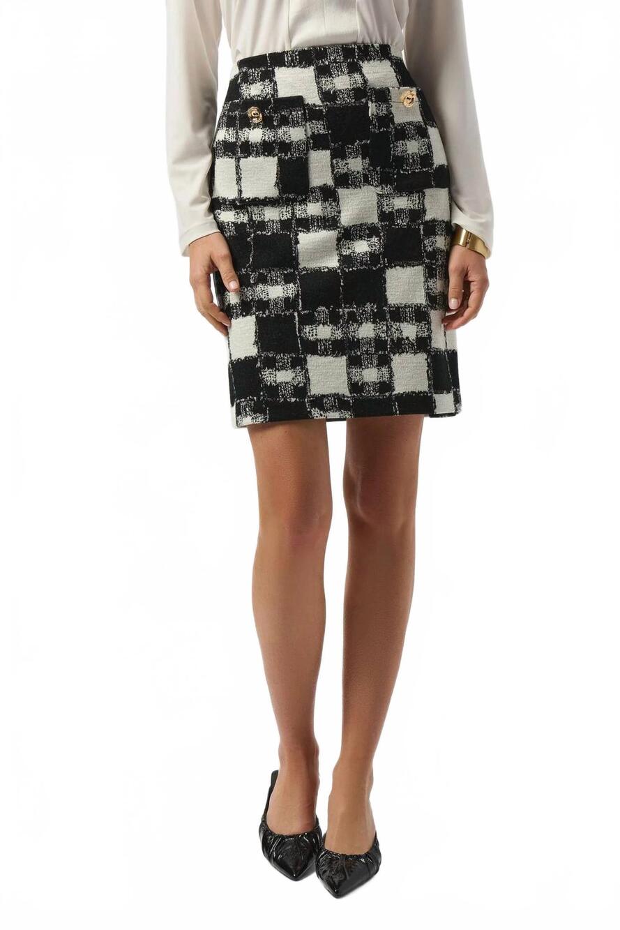 NEW JOSEPH RIBKOFF checkered jacquard mini pencil skirt in black/cream